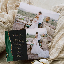 Photo Emerald Green Agate Gold Script Wedding Thank You Card