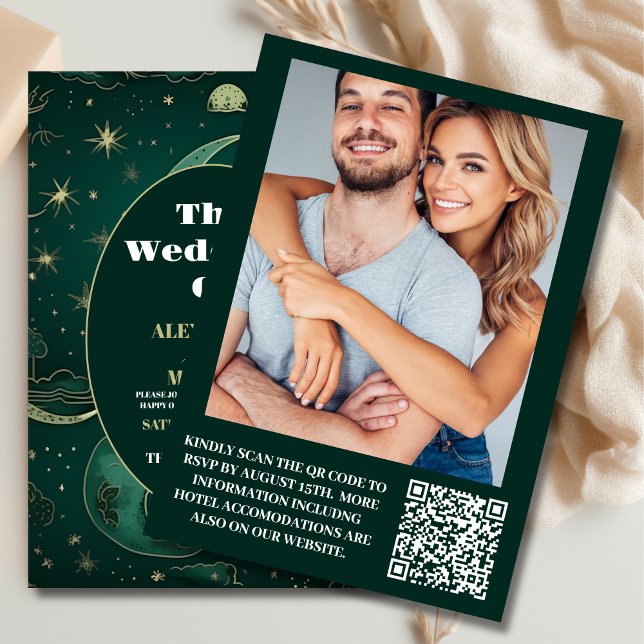 Photo Emerald Green Gold Celestial  Wedding Invitation (Creator Uploaded)