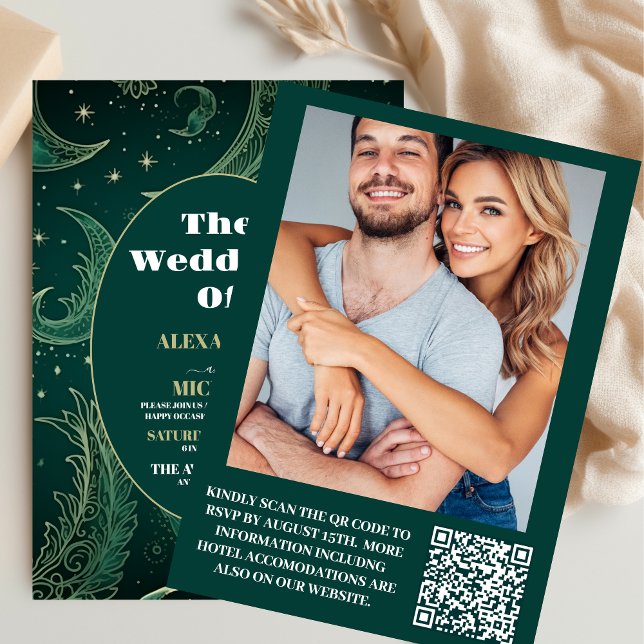 Photo Emerald Green Gold Celestial  Wedding Invitation (Creator Uploaded)