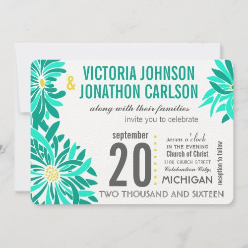 Photo Emerald Yellow Mint Modern Floral Wedding In Invitation
