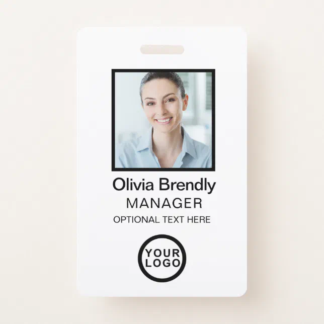 Photo Employee ID Name Badge | Black White | Zazzle