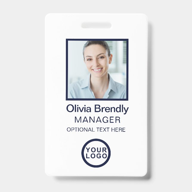 Photo Employee ID Name Badge | Navy White (Front)