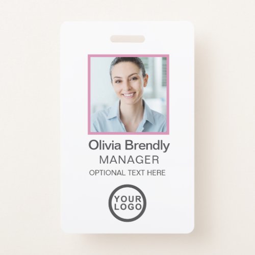 Photo Employee ID Name Badge  Pink White