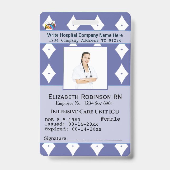 Photo Employee Name Bar Code  Logo Custom ID Badge (Front)