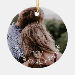 Photo Engagement Holiday Keepsake Christmas Cerami Ceramic Ornament