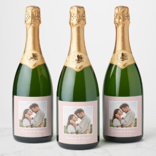 Photo Engagement Party Blush Pink Sparkling Wine Label