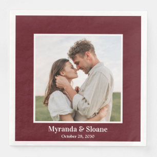Photo Engagement Party Burgundy Paper Dinner Napkins