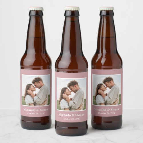 Photo Engagement Party Dusty Rose Beer Bottle Label