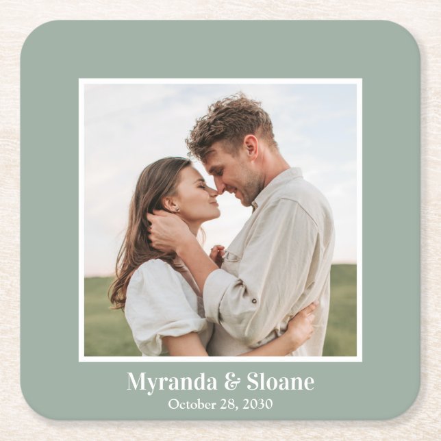 Photo Engagement Party Eucalyptus Square Paper Coaster (Front)