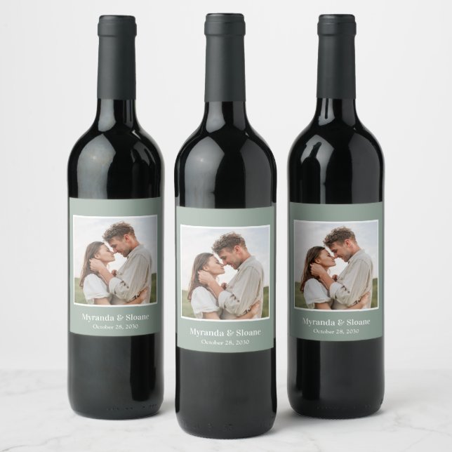Photo Engagement Party Eucalyptus Wine Label (Bottles)