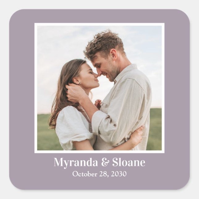 Photo Engagement Party Purple Square Sticker (Front)