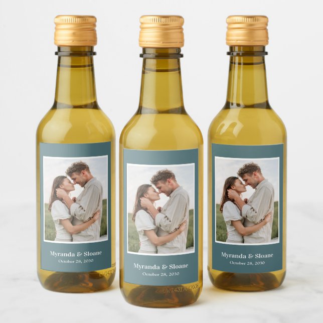 Photo Engagement Party Teal Wine Label (Bottles)