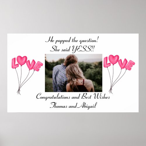 Photo Engagement poster Pink Love Balloons