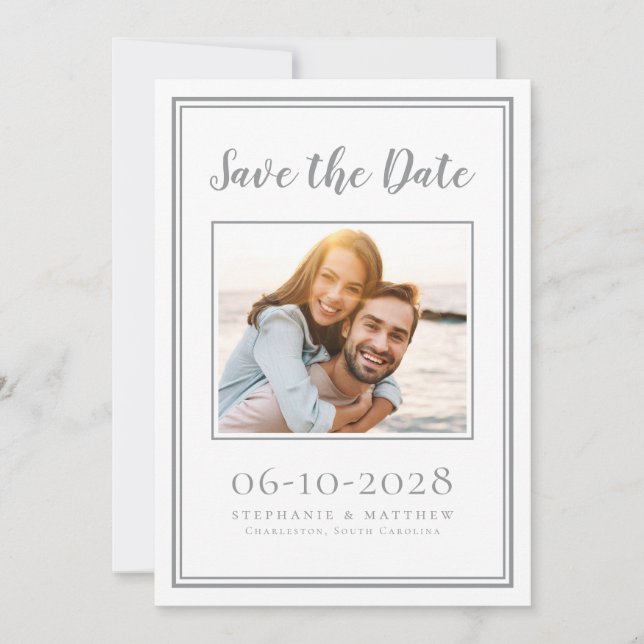 Photo Engagement Wedding Simple Gray White   Save The Date (Front)
