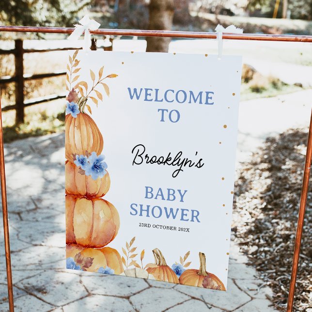 Photo Enlargement Print (Boys Fall Little Pumpkin Baby Shower Welcome Sign, Blue Floral Pumpkin Welcome Autumn Baby Shower)