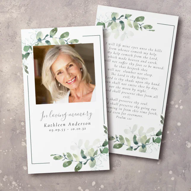 Photo Eucalyptus Funeral Memorial Prayer Card | Zazzle