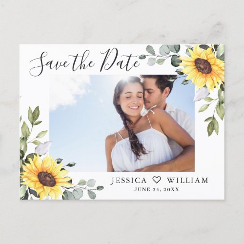 Photo Eucalyptus Sunflower Wedding Save the Date Postcard