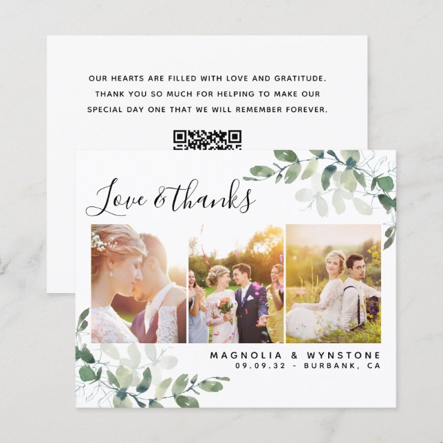 Photo Eucalyptus Wedding QR Thank You Card (Front/Back)