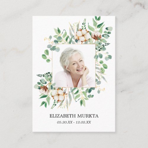  Photo Eucalyptus White Floral Funeral Prayer Card