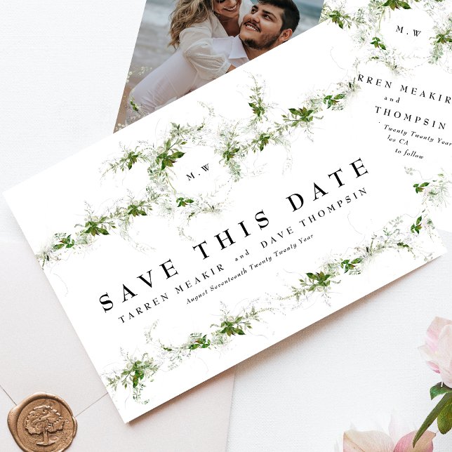 Photo Eucalyptus Wreath Monogram Wedding Save The Date (Creator Uploaded)