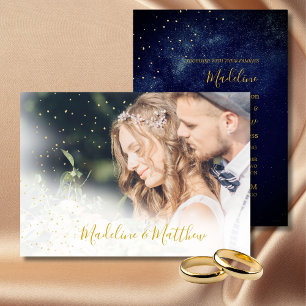 Photo Evening Sky Astral Gold Stars Blue Wedding Invitation
