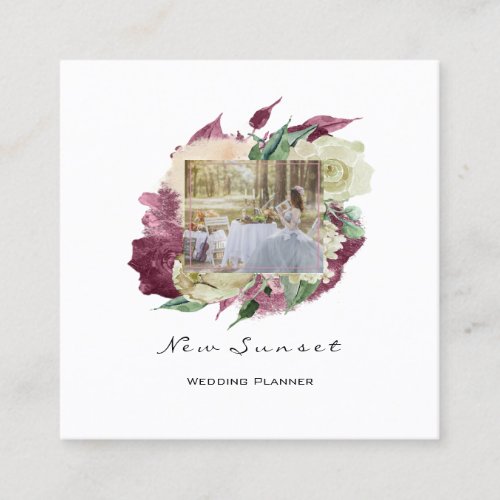 Photo Event Wedding Photograph Mint Marsala Floral Square Business Card