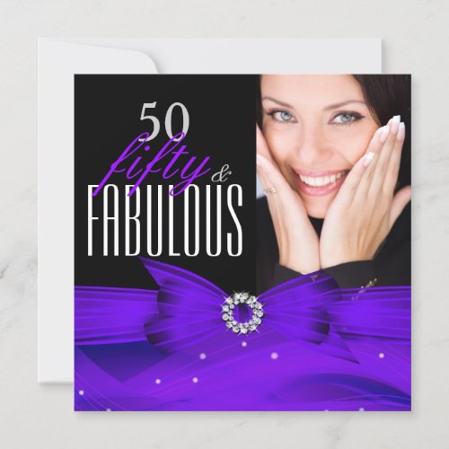 Photo Fabulous 50 Purple Diamond Birthday Party Invitation
