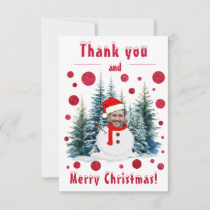 Photo Face Funny Merry Christmas and Thank You Card