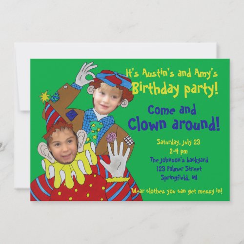 Photo Faces Clowns Birthday Party Invitation