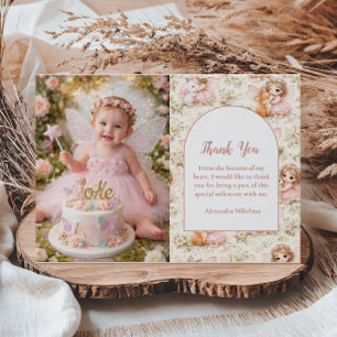 Photo Fairy 1st Birthday Enchanted Garden Thank You Card