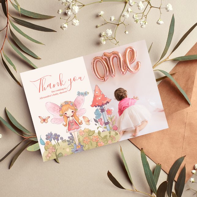 Photo Fairy First Enchanted Woodland 1st Birthday Thank You Card (Creator Uploaded)