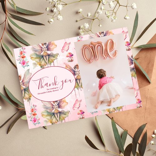 Photo Fairy First Girls 1st Birthday Thank You Card