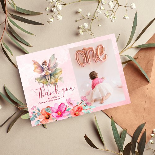 Photo Fairy First Girls 1st Birthday Thank You Card