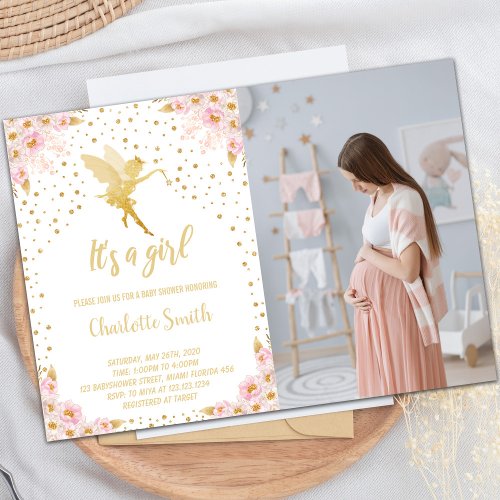 Photo Fairy Floral Baby Shower Invitations