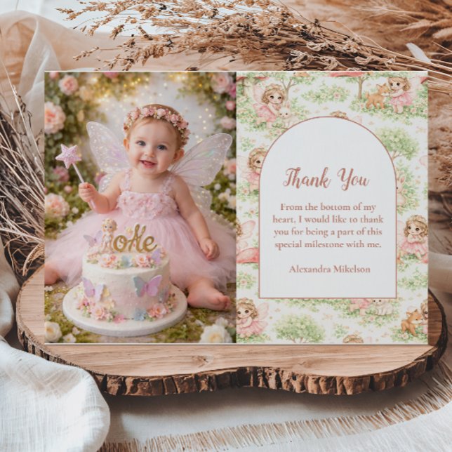 Photo Fairy Garden First Birthday Thank You Card (Creator Uploaded)