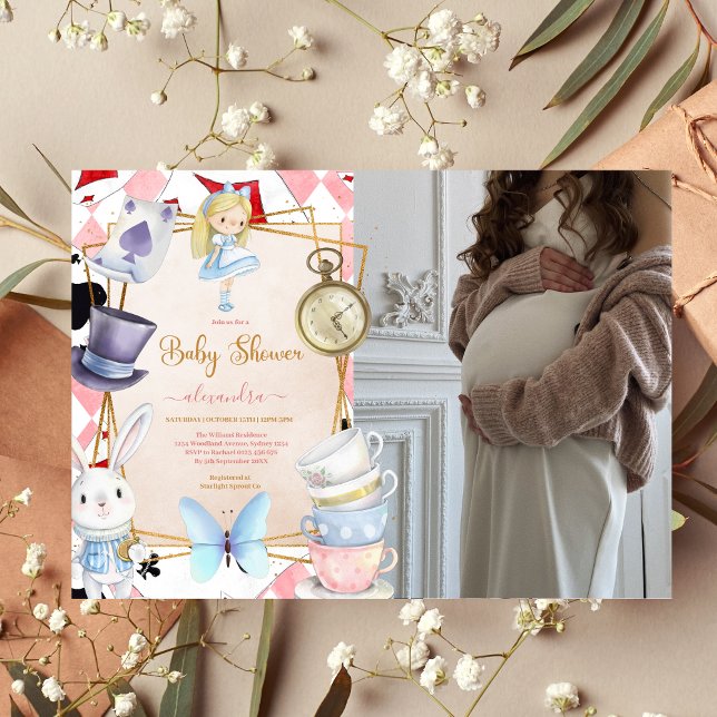 Photo Fairytale Alice in Wonderland Baby Shower Invitation (Creator Uploaded)