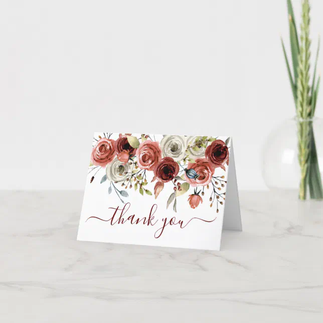 Photo Fall Autumn Floral Wedding Thank You Card | Zazzle