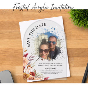 Photo Fall Floral Save the date Frosted Acrylic Invitations