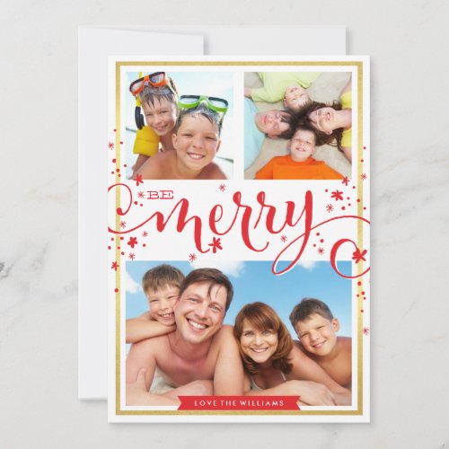 PHOTO FAMILY be merry festive christmas script red Holiday Card