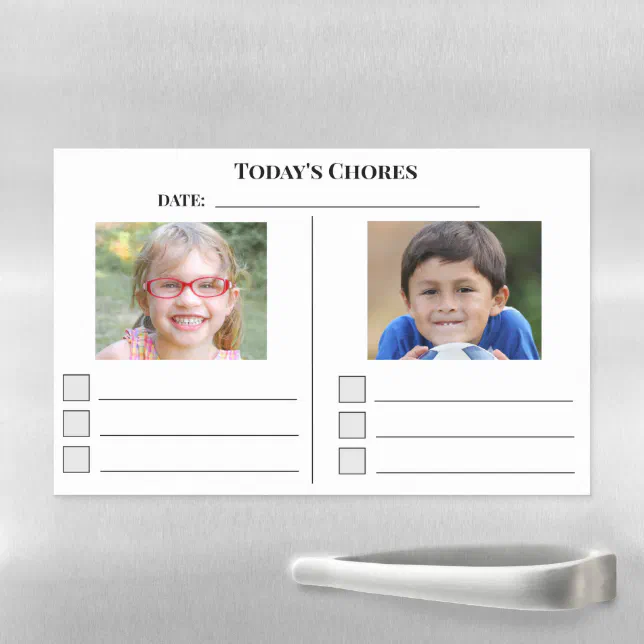 Photo Family Chore Chart 2 Kids Lines Checkboxes Magnetic Dry Erase ...