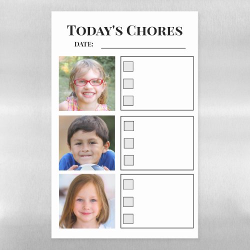 Photo Family Chore Chart 3 Children Checkboxes Magnetic Dry Erase Sheet