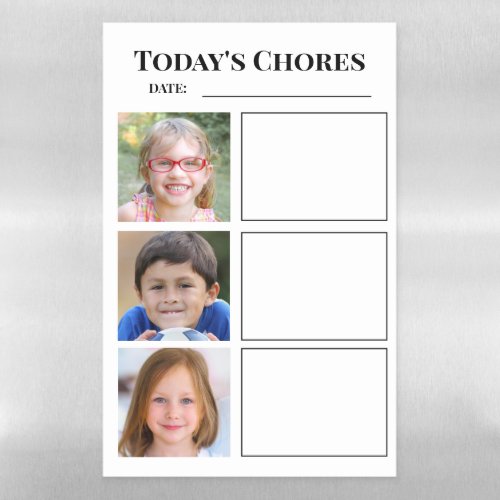 Photo Family Chore Chart 3 Children Magnetic Dry Erase Sheet