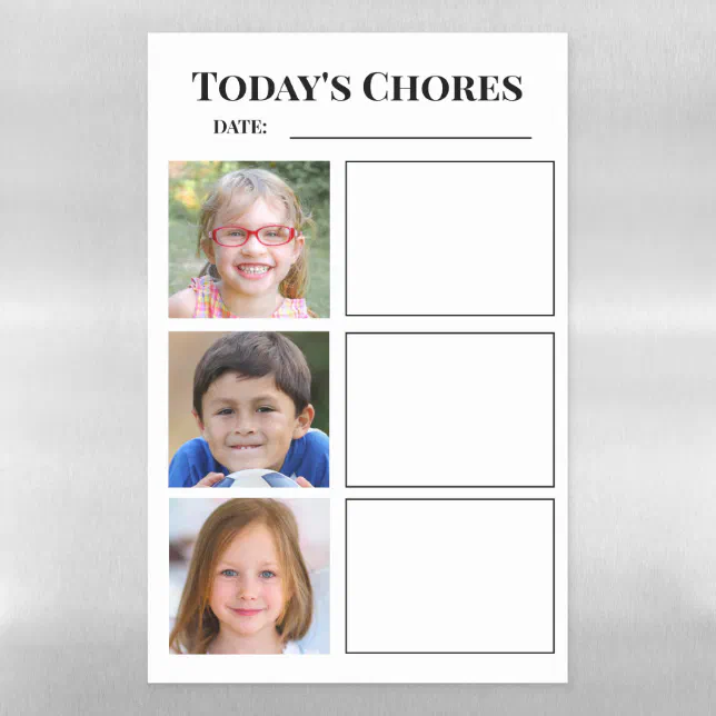 Photo Family Chore Chart 3 Children Magnetic Dry Erase Sheet | Zazzle