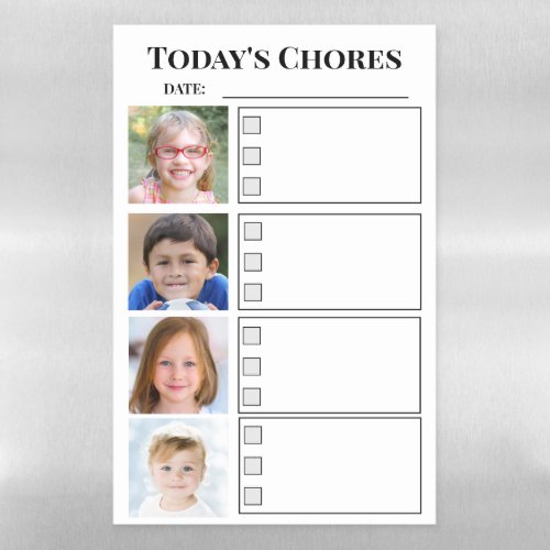 Photo Family Chore Chart 4 Children Checkboxes Magnetic Dry Erase Sheet