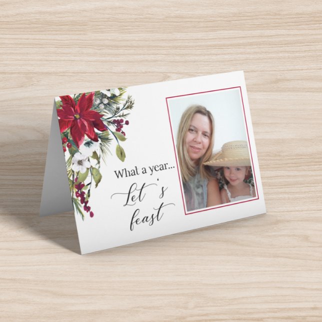 Photo Family Christmas Poinsettia Folded Card (Creator Uploaded)