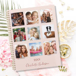 Photo family collage rose gold blush pink 2025 planner<br><div class="desc">Make your own unique family photo collage as a gift for your mom, wife or yourself. Use four, 9 of your favorite photos of your family, friends, dream travel destination or pet! Personalize and add a name and a year. The name is written with a modern hand lettered style script....</div>