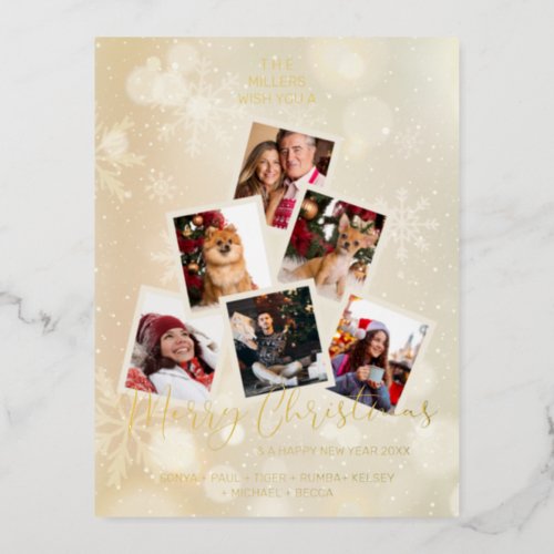 Photo Family Gold Christmas Tree  Happy New Year Foil Holiday Postcard