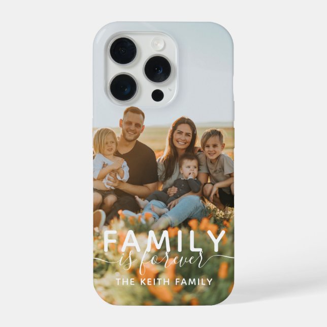 Photo Family Is Forever Calligraphy Script iPhone Case (Back)