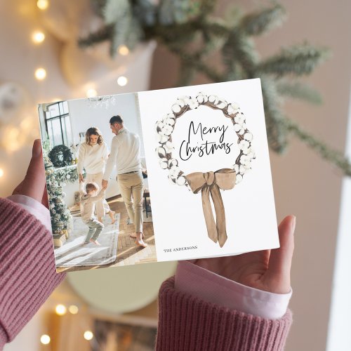  Photo Family  Merry Christmas Cotton Wreath  Postcard