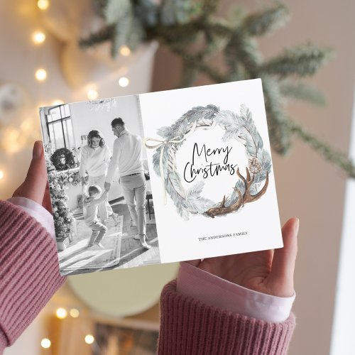  Photo Family  Merry Christmas Winter Wreath  Postcard